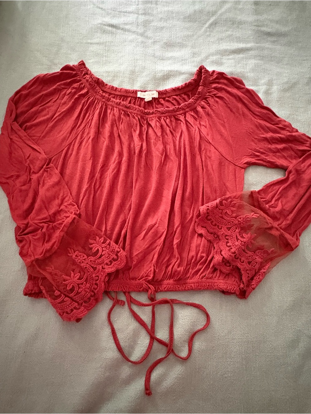 Burnt orange Lace-Sleeve Women's Peasant Top